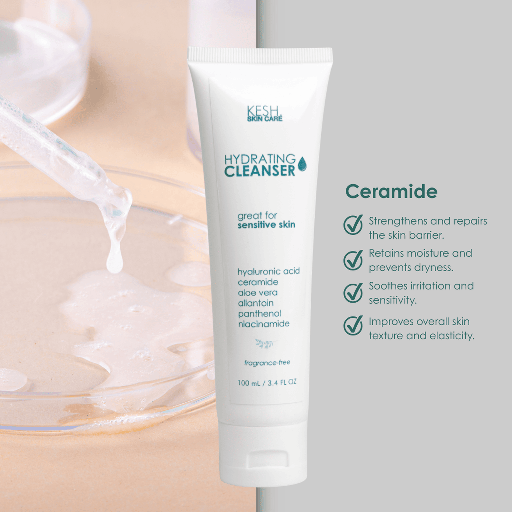 KESH Hydrating Facial Cleanser – Ceramides + Hyaluronic Acid + Niacinamide – Gentle Barrier-Repair Gel Cleanser for Dry & Sensitive Skin – 100ml