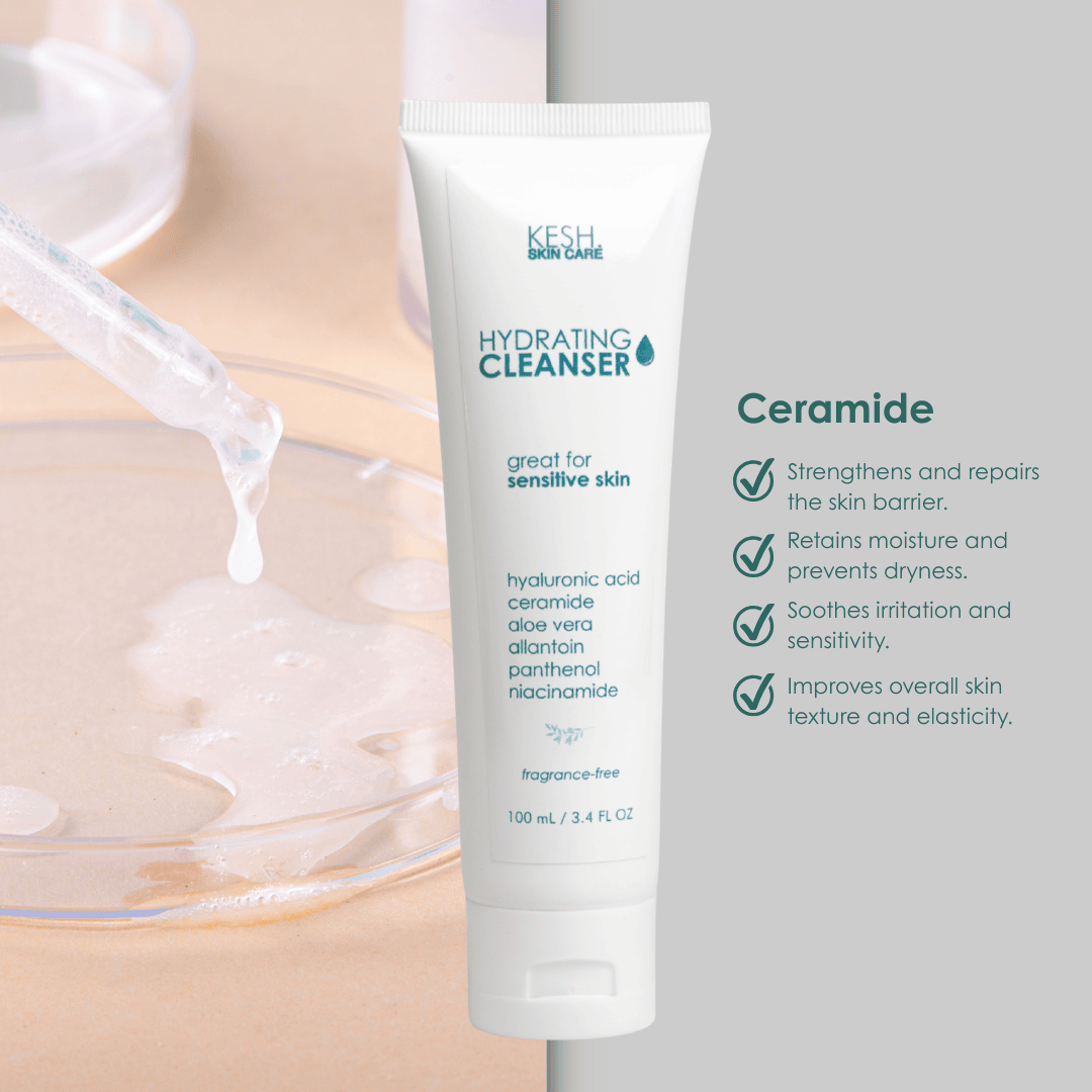 KESH Hydrating Facial Cleanser – Ceramides + Hyaluronic Acid + Niacinamide – Gentle Barrier-Repair Gel Cleanser for Dry & Sensitive Skin – 100ml