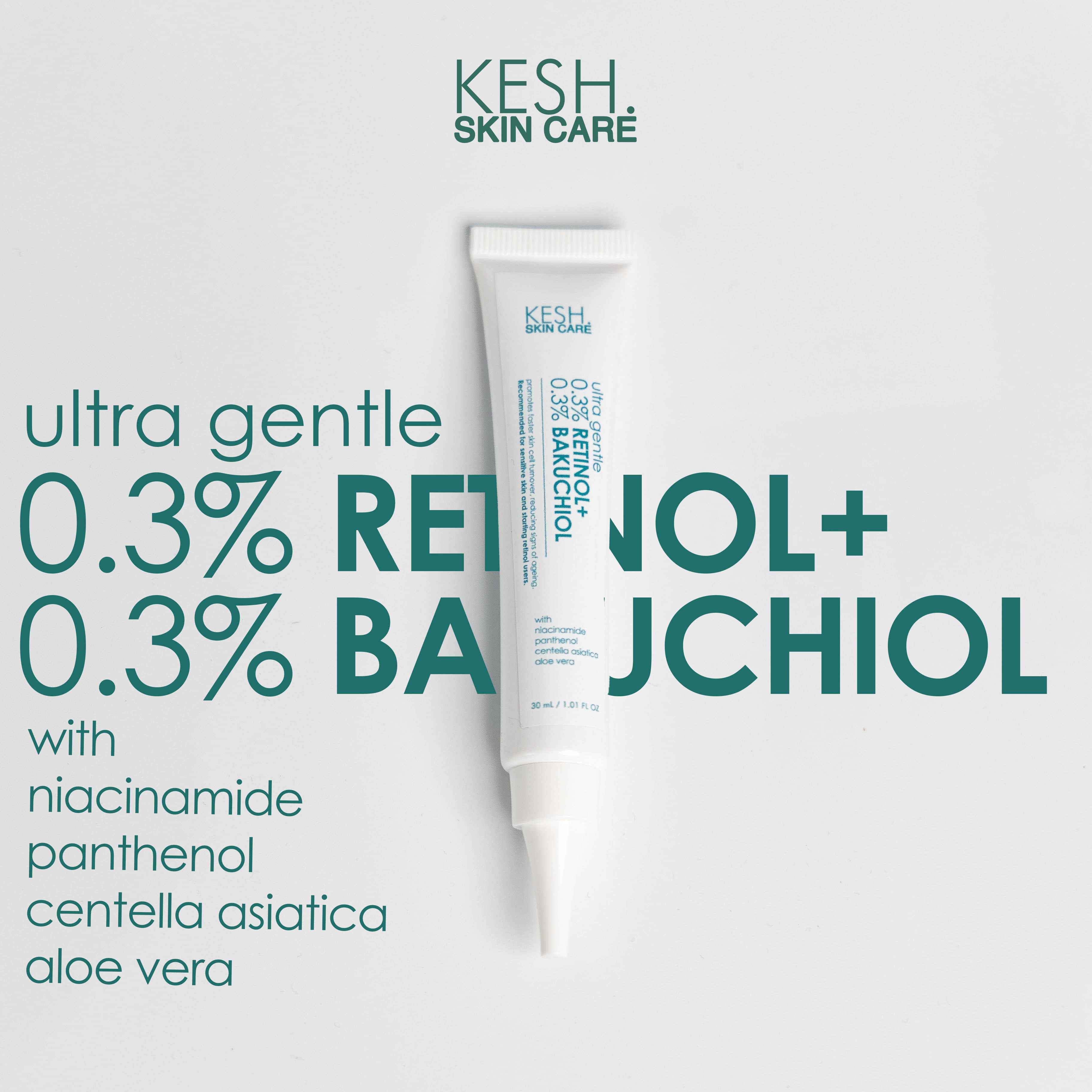 KESH Ultra Gentle 0.3% Retinol + Bakuchiol Gel – Anti-Aging & Acne Treatment for All Skin Types – 30 g