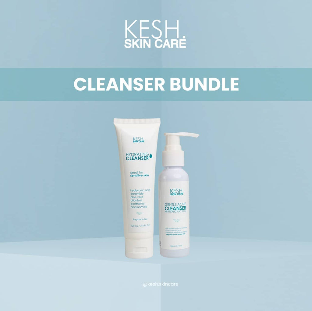 KESH Cleanser Bundle – Gentle Acne Cleanser & Hydrating Cleanser | Dual Cleanser Set for All Skin Types | Acne Control & Hydration