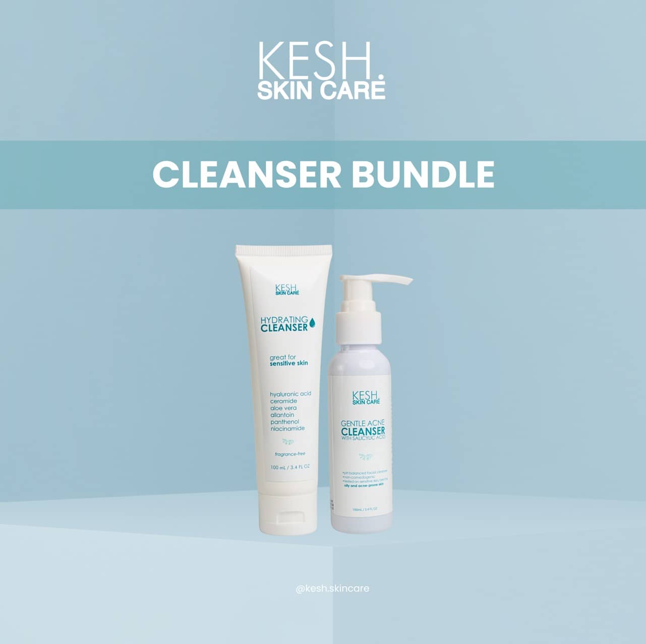 KESH Cleanser Bundle – Gentle Acne Cleanser & Hydrating Cleanser | Dual Cleanser Set for All Skin Types | Acne Control & Hydration