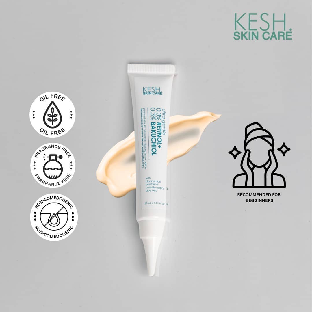 KESH Ultra Gentle 0.3% Retinol + Bakuchiol Gel – Anti-Aging & Acne Treatment for All Skin Types – 30 g