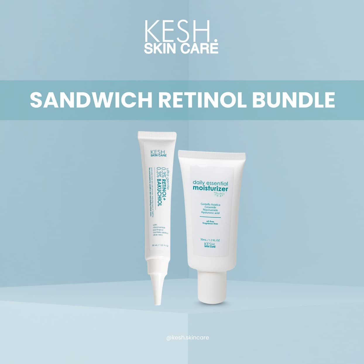 KESH Sandwich Retinol Bundle – Ultra Gentle 0.3% Retinol + 0.3% Bakuchiol Gel & Daily Essential Moisturizer | Anti-Aging & Barrier Repair Duo
